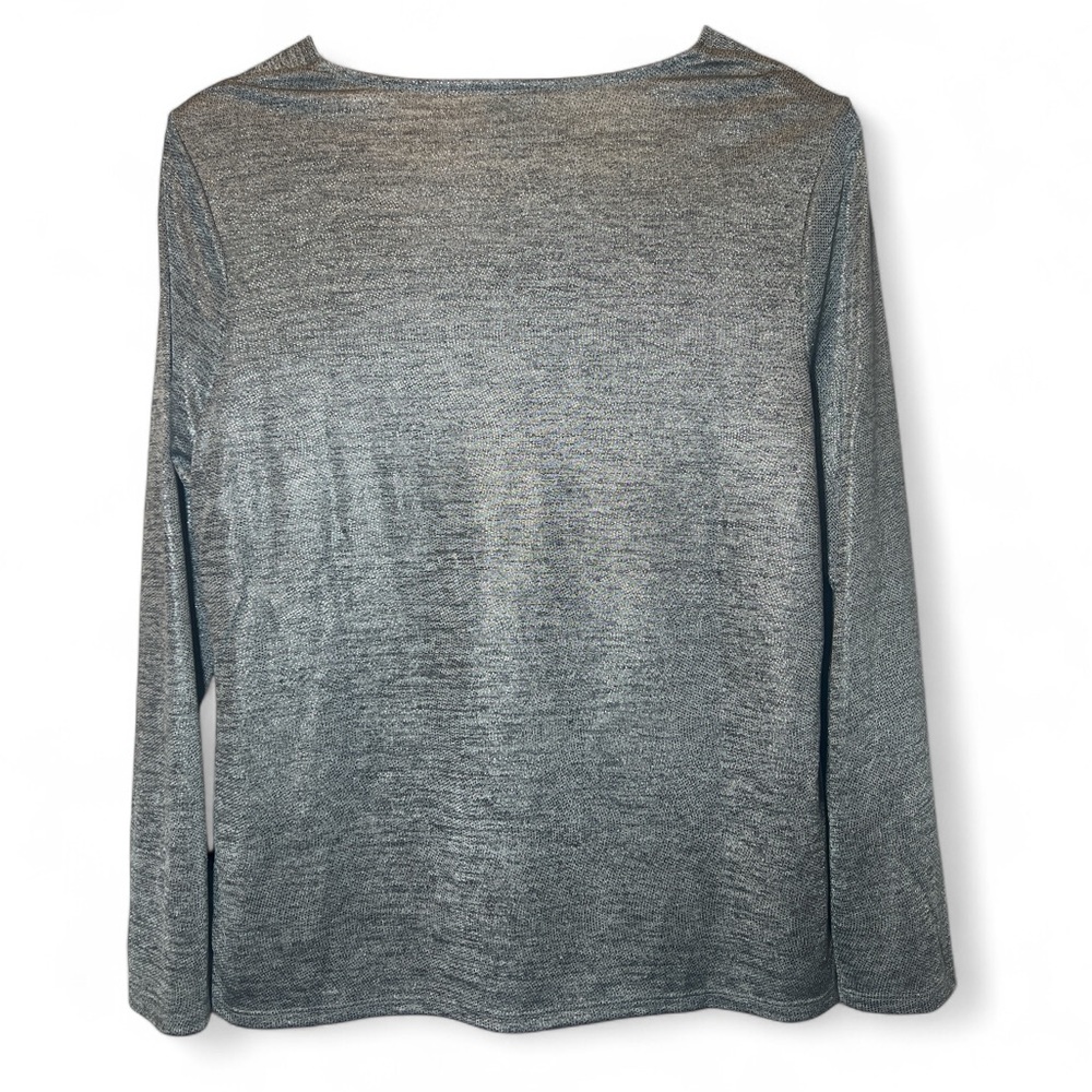 Chico's Shimmery Cowl Neck Metallic Long Sleeve Stretch Blouse 1 M Dressy Chic - Picture 2 of 5
